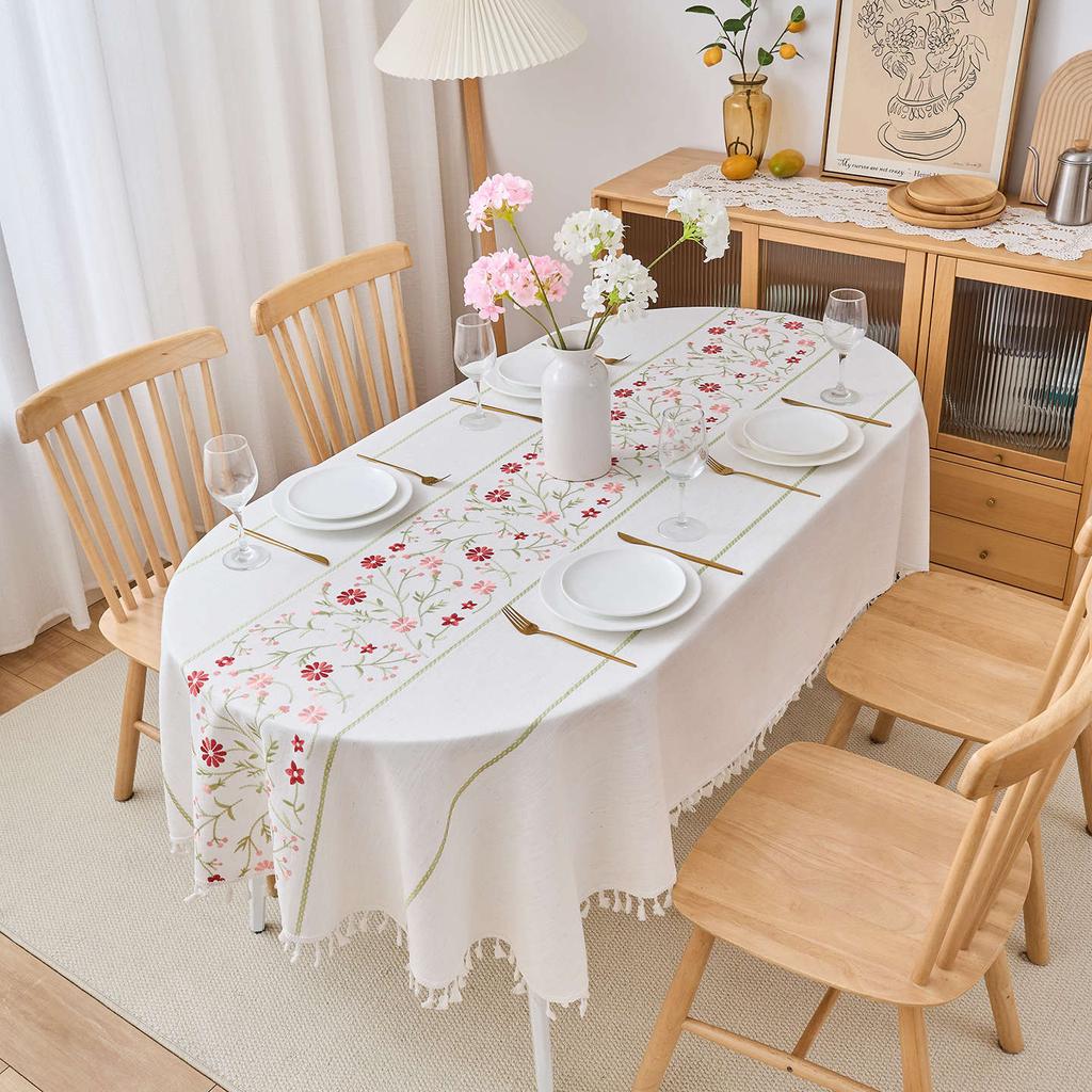 Oval Cotton And Linen Embroidered Fabric, High-Grade Tablecloth, Waterproof And Oil-Proof, Advanced Sense, Anti-Scalding And Wear-Resistant Coffee