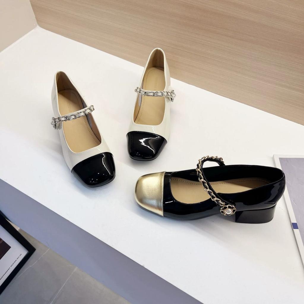 Pearl single shoes Mary Jane shoes children's new early spring small fragrant style retro thick heel medium heel small leather shoes autumn