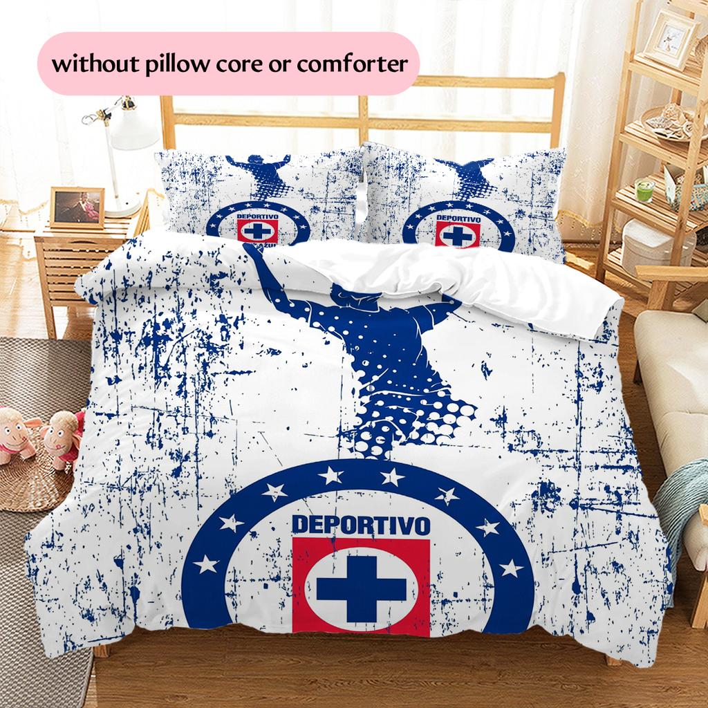 Cruz Azul Football Club Pattern Bedding Home Decoration Birthday Gift (1 * Duvet Cover + 2 * Pillowcase, Without Core)