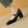 Spring New Product Silver Square Head Mary Jane Shoes Thick Heel Single Shoes Light Mouth One Word Buckle High Heels