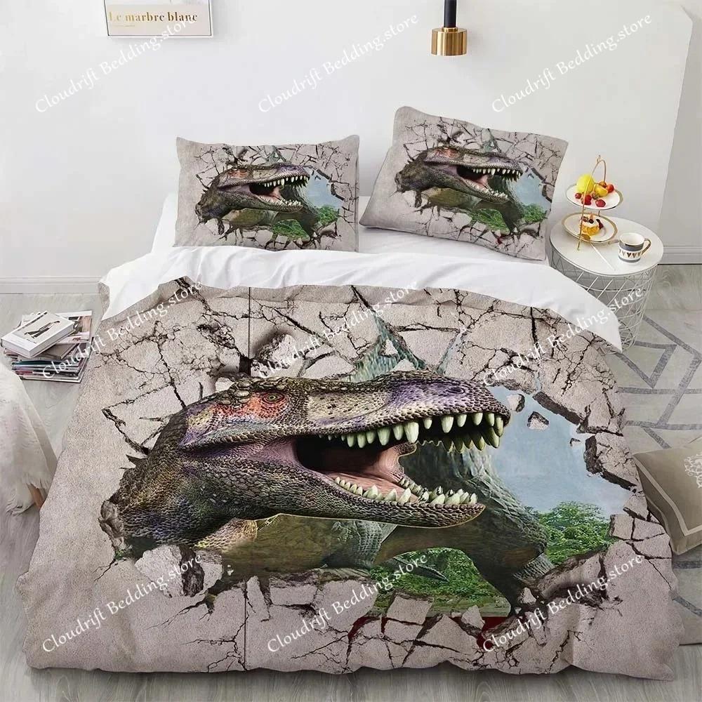 Dinosaur Duvet Cover Set for Kids Boys Girls Polyester King Queen Size Bedding Set Cartoon Wild Animals Comforter Quilt Cover