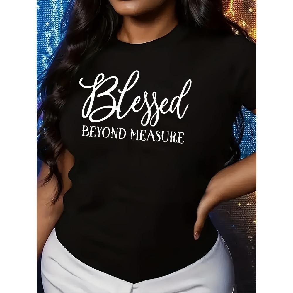 Women Cotton Short Sleeves T-shirts Blessed Beyond Measure Women's Tee Faith Graphic Casual Orange Top