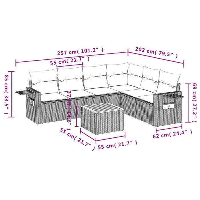 VidaXL Salon de Jardin avec Coussins 7 pcs, Canapés de Terrasse, Ensemble de Meubles de Patio, Mobilier d'Extérieur, Noir 3224579