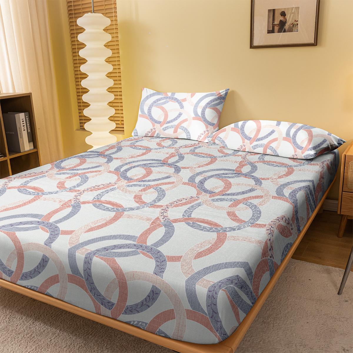 

1 Simple Modern Circles Geometry Printed Matte Fitted Sheet, Bedroom Printed Bed Cover, Bedding (Excluding Pillowcases) 71x132cm