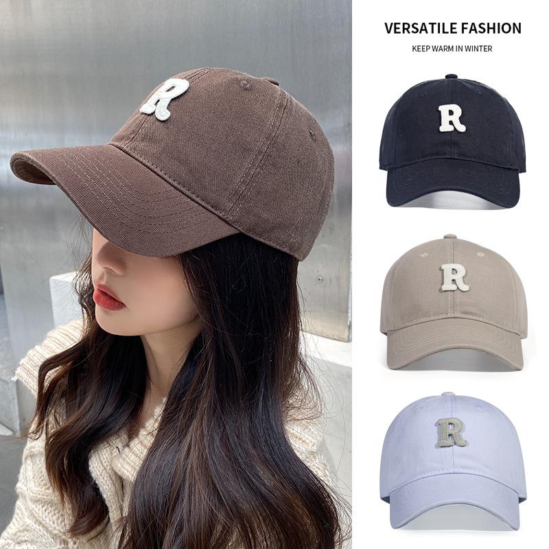 R Standard Baseball Cap Women's Big Head Circumference, Thin Face, Versatile Sports Hat Men's Cap Tide