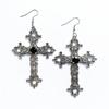 Fashion Personality Silver Color Large Cross Relief Crystal Dangle Earrings for Women Men Gothic Punk Jewelry Accessories Gifts