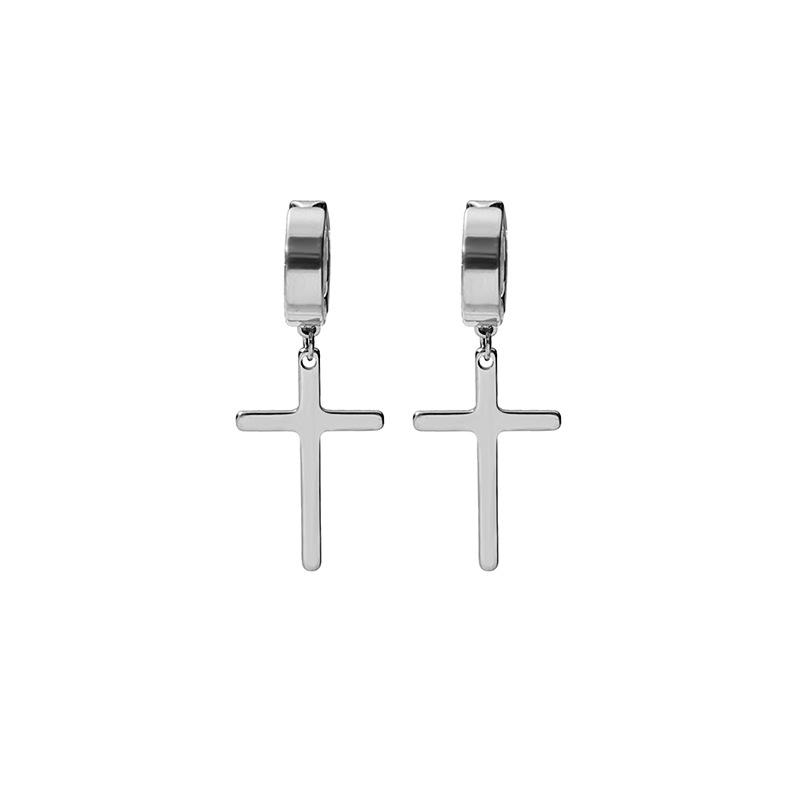 Korean Stainless Steel Cross Clip-On Earrings - Unisex, No Piercing Needed