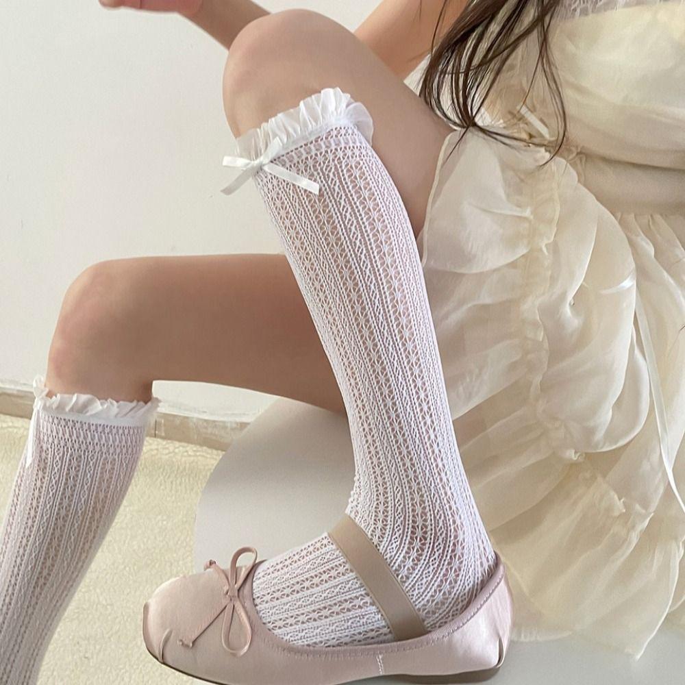 Mesh Black Lace Socks Ultra-thin Bow Women Socks Japanese Style Knee High Socks  Lolita