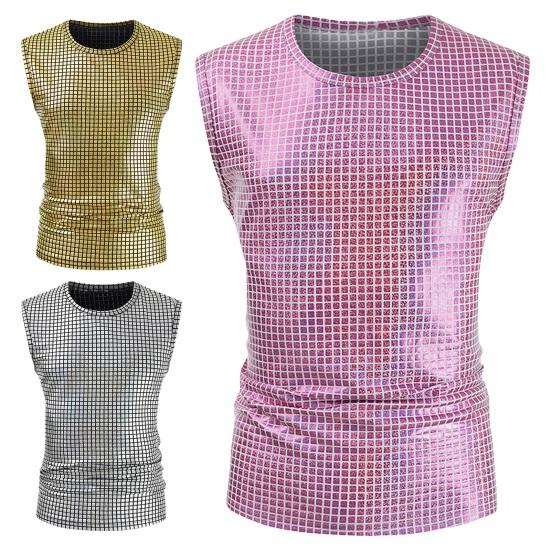 Men Club Vest O Neck Smooth Glossy Surface Check Sleeveless Slim Fit Soft Mid