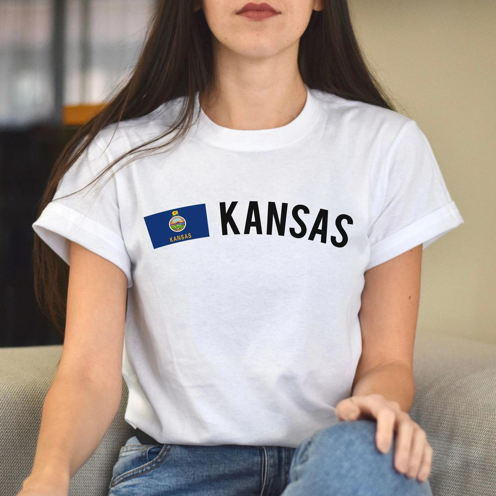 Kansas Unisex T-shirt gift Kansas flag tee Kansas city Overland park White Black S