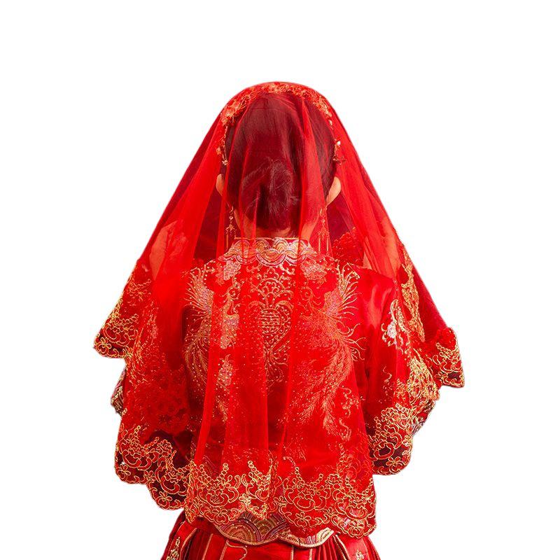 Red Translucent Bridal Veil for Chinese Wedding Xiuhe Dress