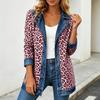 Damen Leopardenmuster Denimjacke Langarm Lockerer Schnitt Lässig Offene Vorderseite Hemdkragen Streetwear Mantel