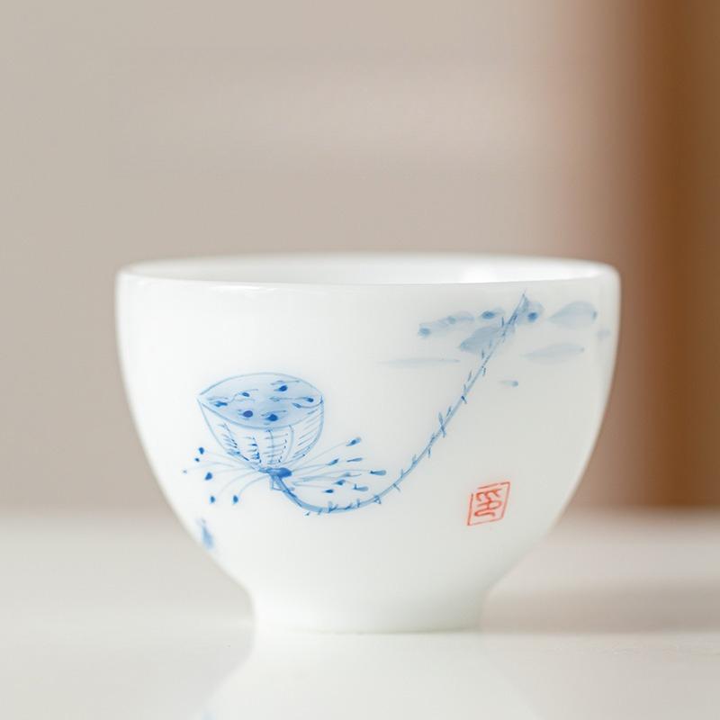 Ice Jade Porcelain Hand Painted Teacup Master Cup Tea Tasting Cup Handmade Flower Rhyme Single Cup Home Office Kung Fu Teacup