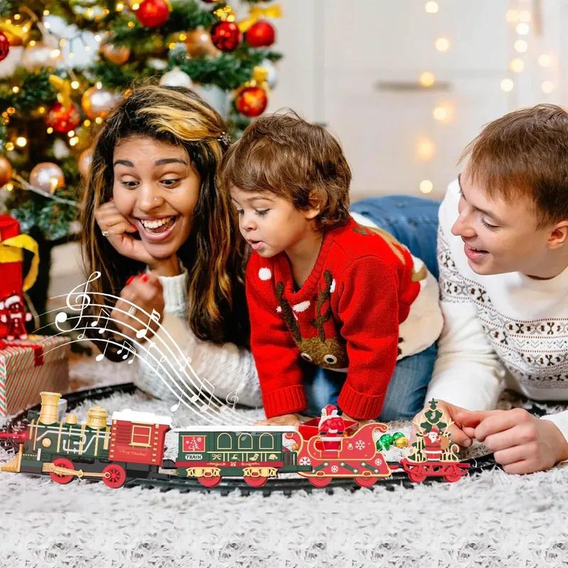 Electric Train Track Toy Car Christmas Gifts Classic Railway Locomotive Trucks Model Toys with Lights Music for Boys Girls kids
