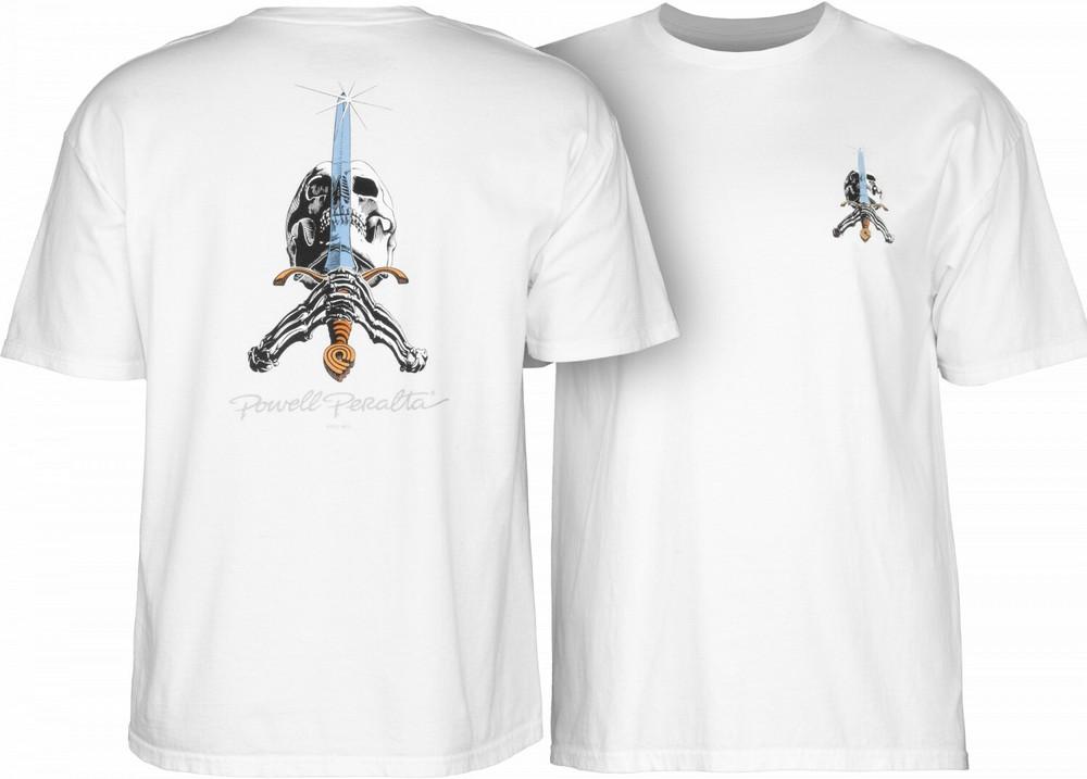 Powell Peralta SKULL AND SWORD Skateboard T Shirt WHITE Unisex T-Shirt S