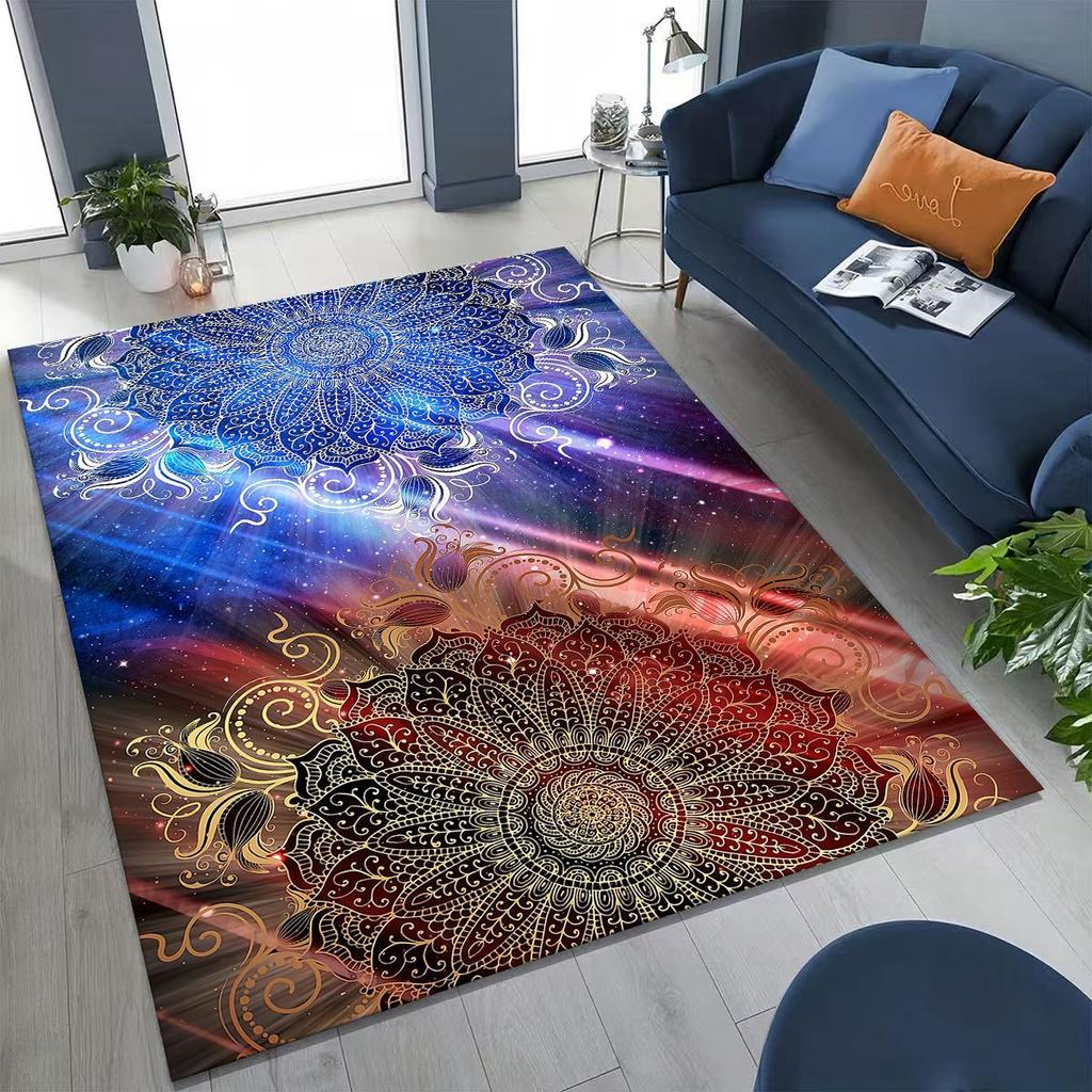 2026 Rainbow Mandala Flower Chakras Yoga Bohemia Art Rug for Bedroom Living Room Sofa Home Doormat Decor,Kid Non-slip Floor Mat