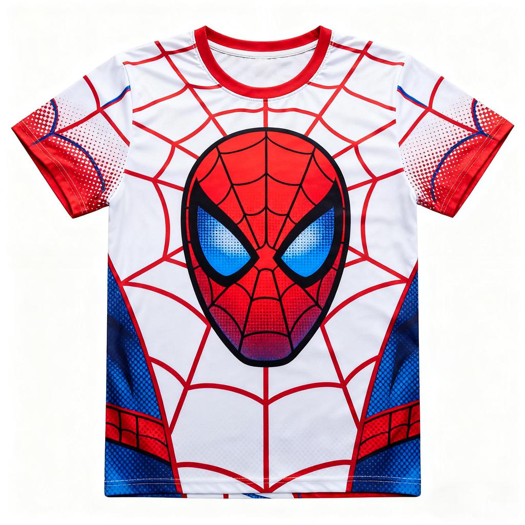 2026 Summer Children's T-shirt Fashion Street Cartoon Spider-Man 3D Quick-Dry Breathable Hydrating Short Sleeve