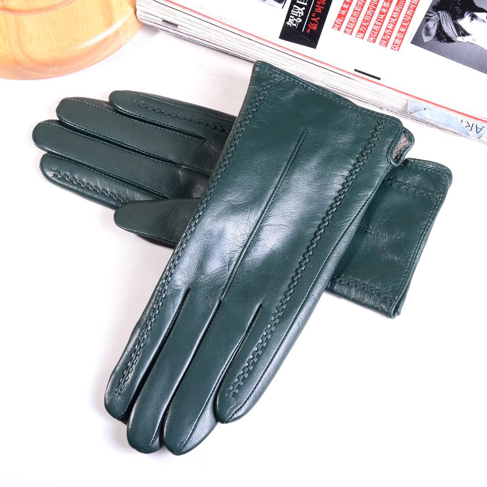 Women's Ladies Elegant Real Leather Wool Lining Winter Goat Skin Classical Touch Screen Casual Riding Warm Short Gloves