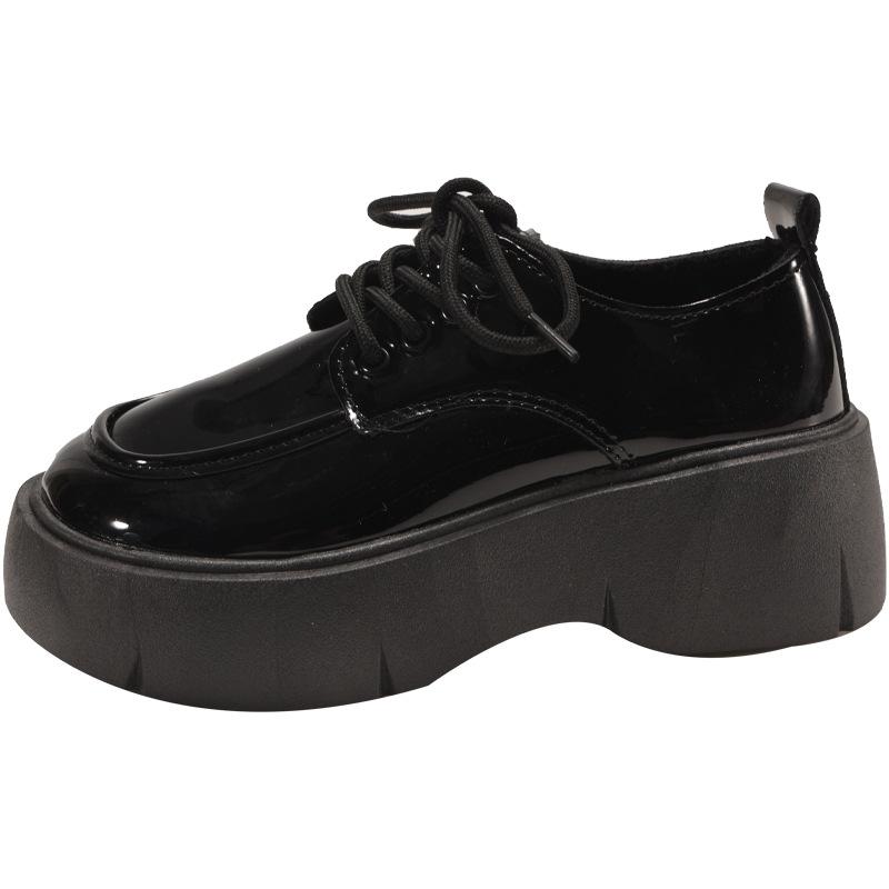 

Британский стиль платформа маффин маленькие кожаные туфли женские весна 2025 новые французские ретро лакированная кожа шнуровка круглый носок одинарные туфли 35