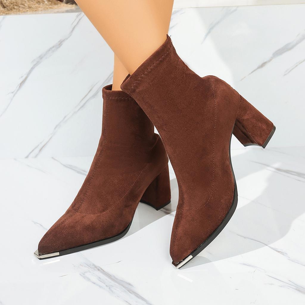 Women Short Boots 2025 New Classic Autumn Winter Shoes Female Thick Heel Pointed Toe Women Shoes Fashion Slimming Ankle Booties