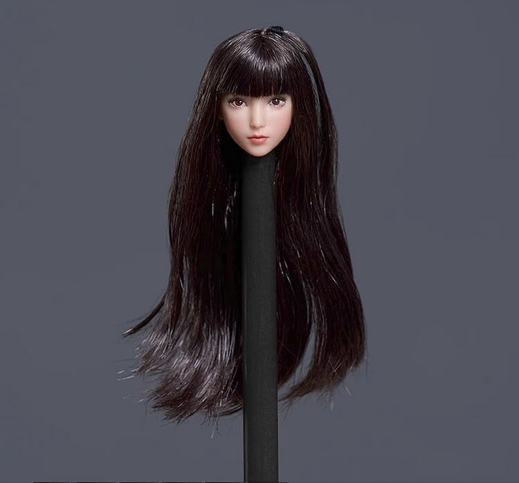 

1/12 Scale Female Head Sculpt, Asian Girl, Pale Skin, Head Sculpt, for 6-inch Female Seamless Action Figure Collection (Black Straight)
