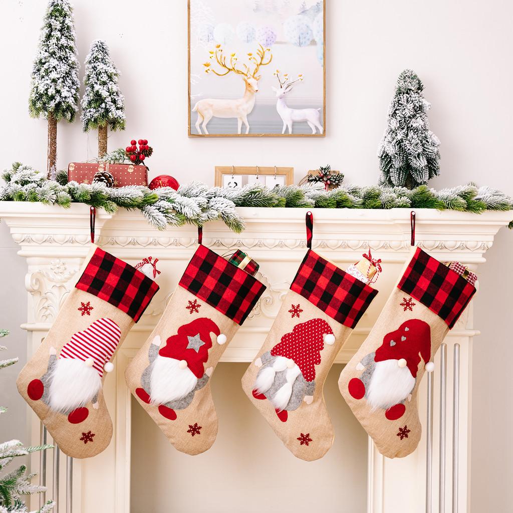 Christmas Decorations Linen Cartoon Children Gift Stocking Window Decoration