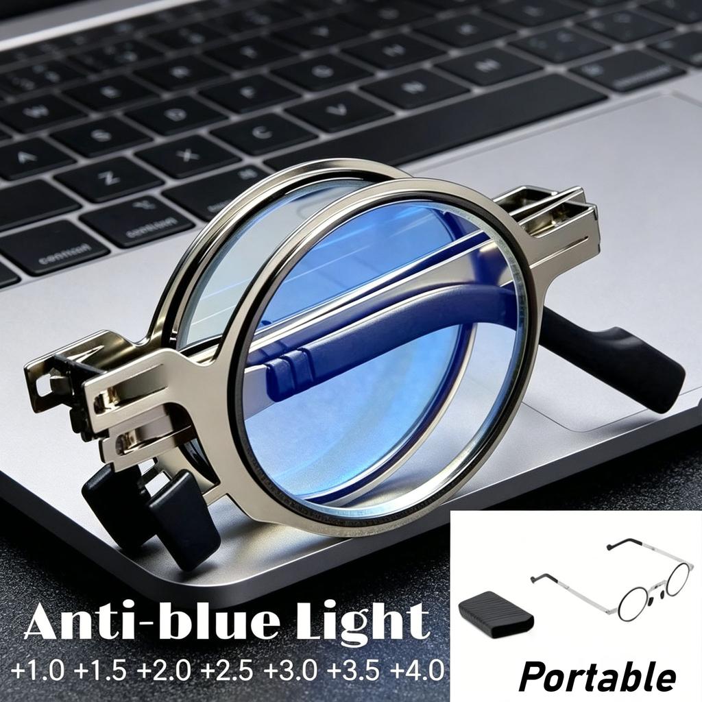 Metal Round Square Portable Folding Reading Glasses Women Men Anti Blue Light Eyewear Presbyopia Eyeglasses Diopter +1.0 To +4.0