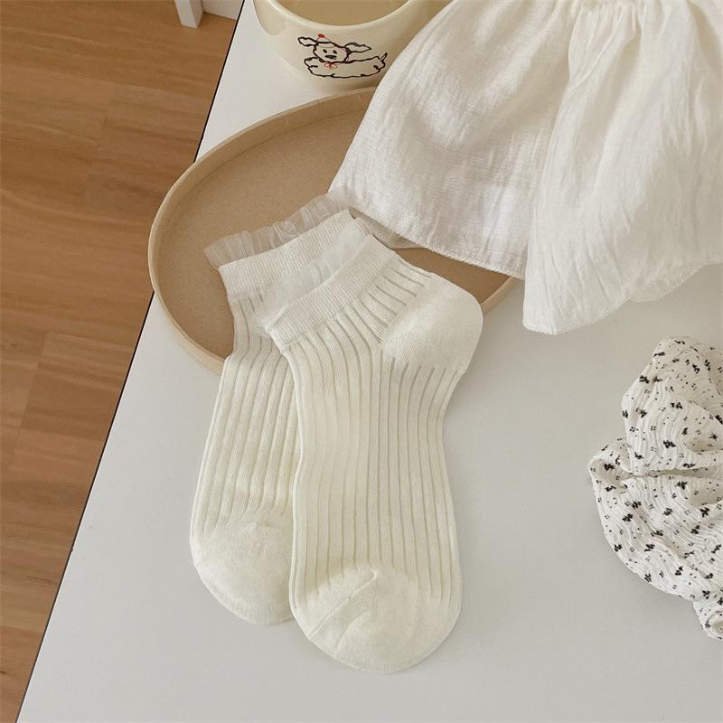 Dames Printemps et Été Style Fin Dentelle Ballet Vent Nœud Vague Point Décontracté Couleur Unie Chaussettes Bateau