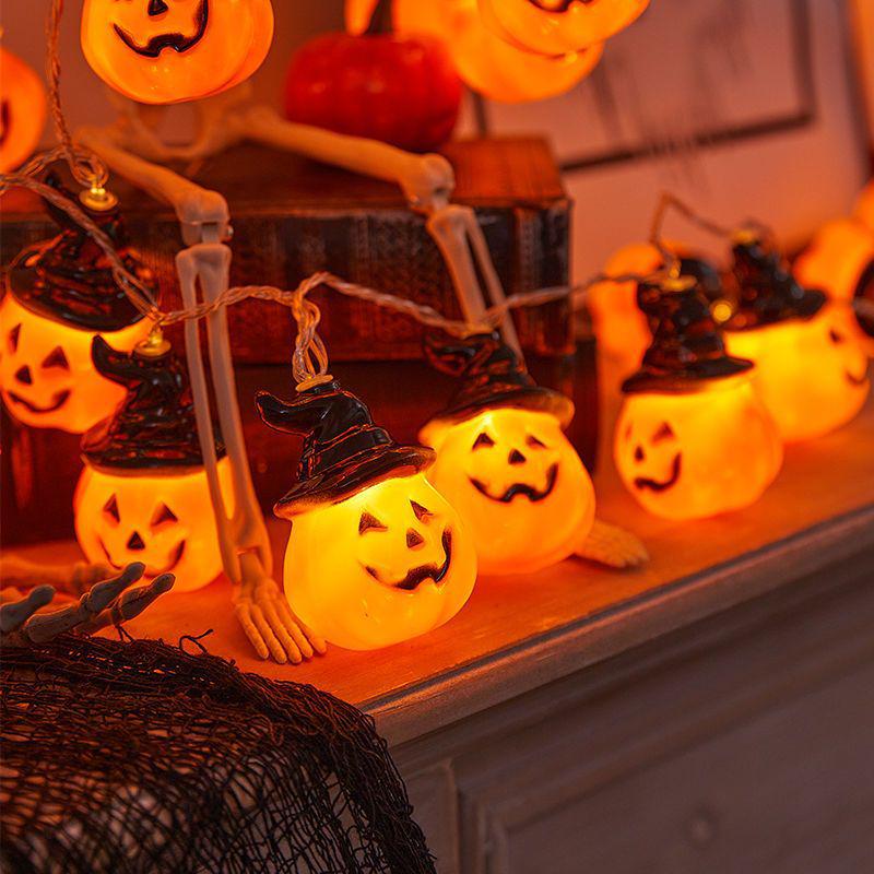 LED Pumpkin Lantern Halloween String Lights - Indoor Decorative Colored Lights for a Spooky Atmosphere
