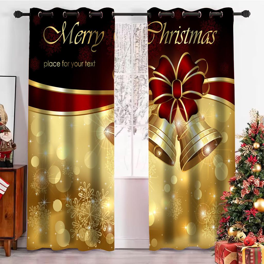 Vánoční závěsy 3D Zlatý vánoční strom Los Dekor Zatemňovací závěsy 2 Panely Deluxe Obývací pokoj Ložnice Domácí dekorace Závěsy