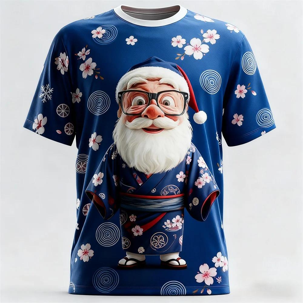 Pánská trička s dlouhým rukávem s módním 3D potiskem vzoru Santa Clause s kulatým výstřihem - Měkká polyesterová tkanina se střední pružností, letní oblečení volného střihu
