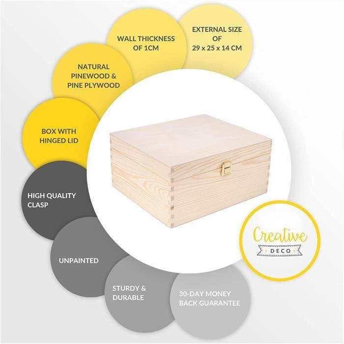 Boîte de Rangement - Creative Deco - Non Peinte - Bois - 29x25x14 cm - Fermoir