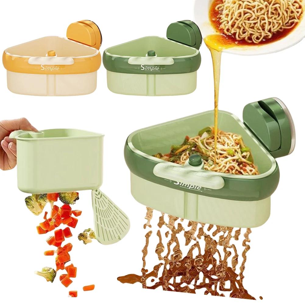 Triangle Suction Cup Sink Corner Rack w/ Drain Hole Detachable Corner Sink Strainer Kitchen Sink Food Waste Catcher Storage Rack