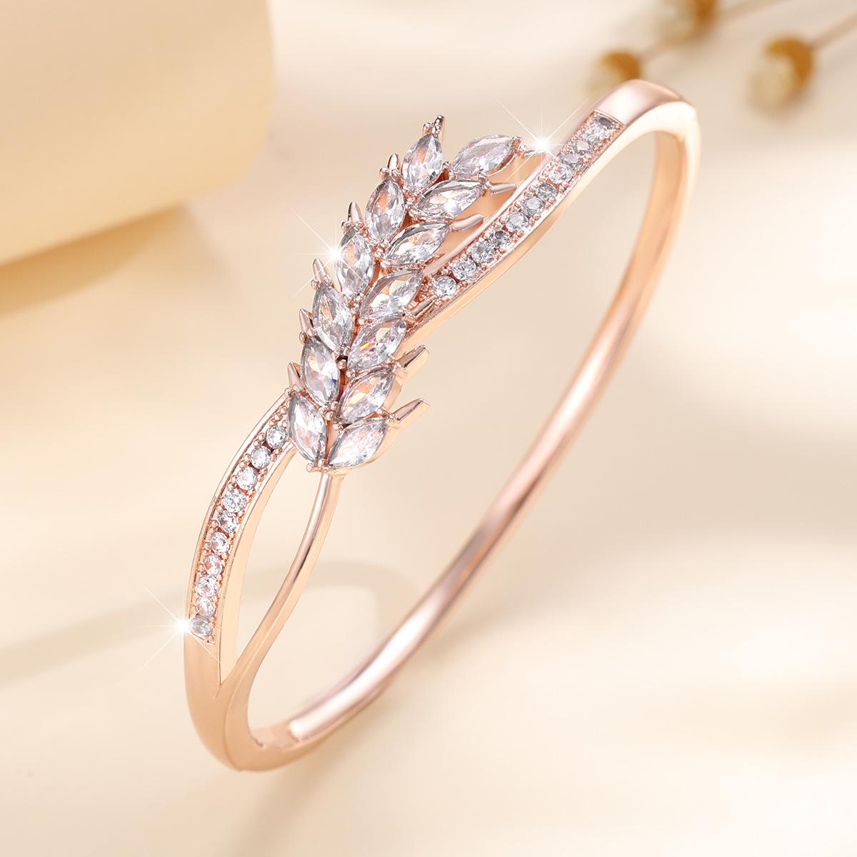 Fashionable Micropaved Zirconia Women s High-end, Versatile and Elegant Wheat Ear Jewelry Bracelet 17CM