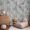Wallpaper - Minimalist Landscape - Nature Motif with Gray Exotic Leaves