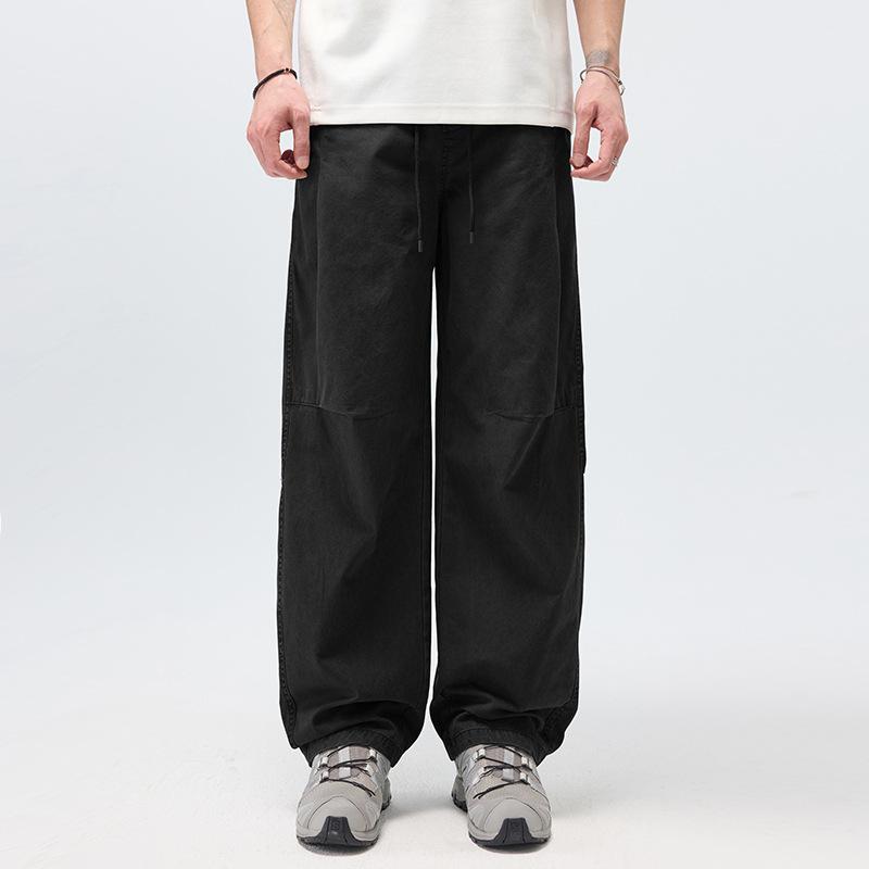 American retro overalls men's spring and summer loose straight casual trousers boys washed trendy pants men's