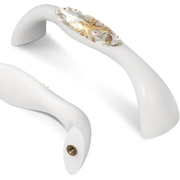 LORVIES 4 Pack 5.6" Marble Decorative Cabinet Knobs, ABS Glass Wavy Long White, Drawer Dresser Door Handles Pulls for Home Kitchen Bedroom (Turquoise