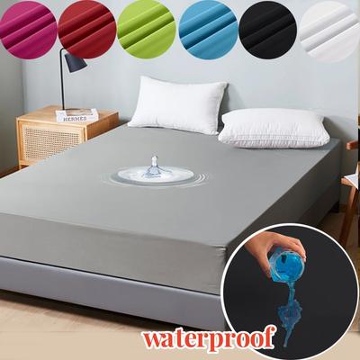 1pc Waterproof Fitted Sheet,Soft Polyester Bedding Mattress Cover with Deep Pocket,Solid Color Design for Bedroom,bed Sheet Only, Dormitory Bedding