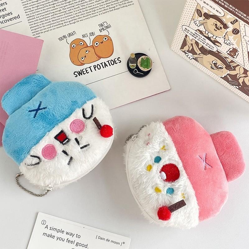 Adorable Fluffy Rice Coin Purse Soft Plush Storage Bag Cute Earphone Case