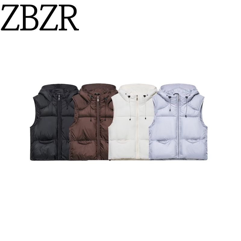 Za Autumn and Winter New Arrivals Women's Clothing Zr European and American Style Fashionable Versatile Casual Hooded Drawstring Cotton Vest Jacket