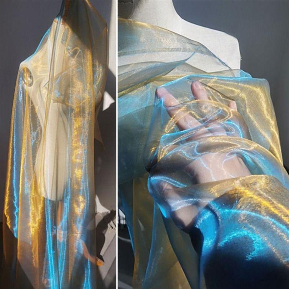 150X100cm Organza Fabric Soft Yarn Magic Mercerized Yarn Two-tone Fabric Gradient Color Two-color Gradient DIY Fabric