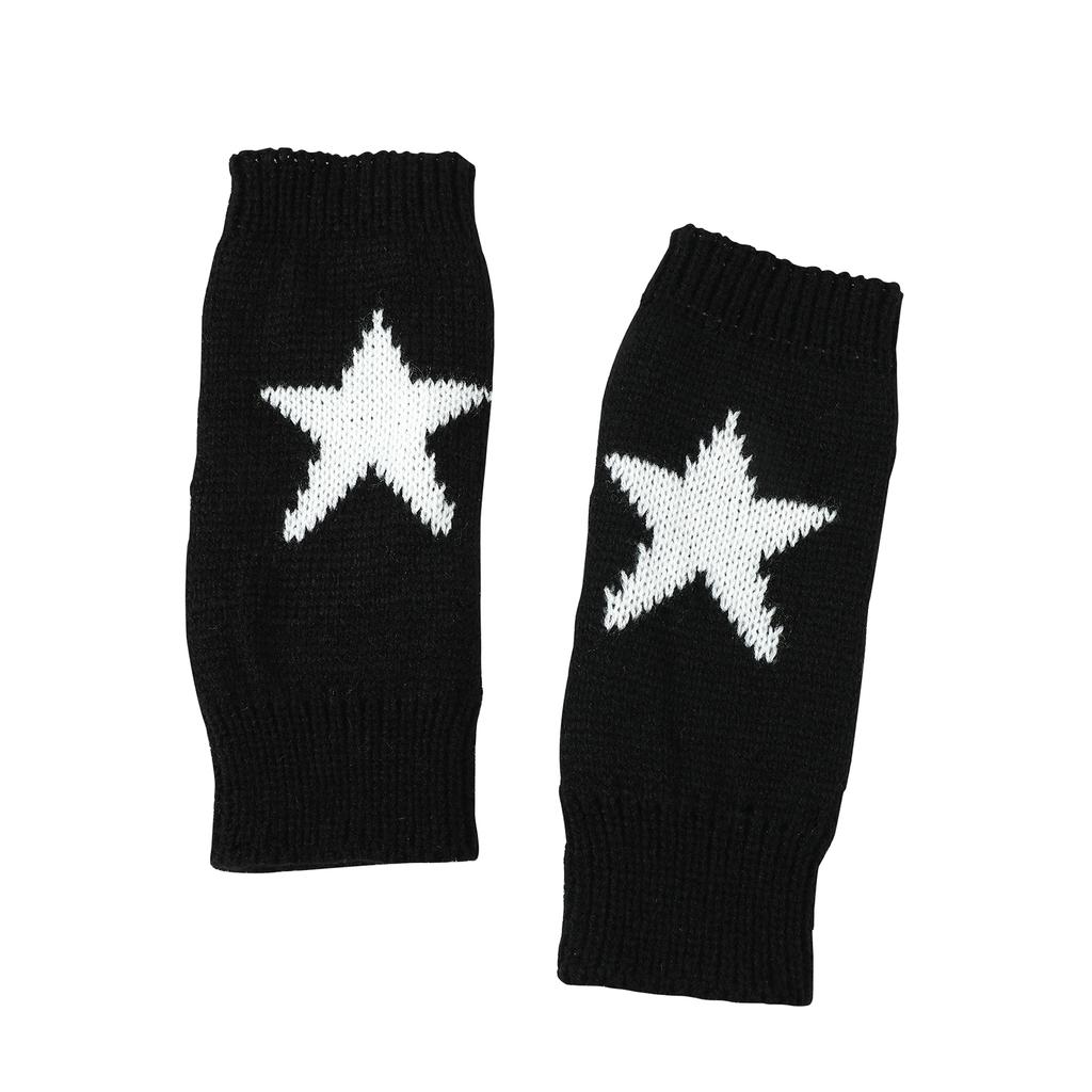 Fingerless Star Knitted Gloves With Thumb Hole For Women, Wrist Warmers For Winter Typing, Soft & Stylish Mittens