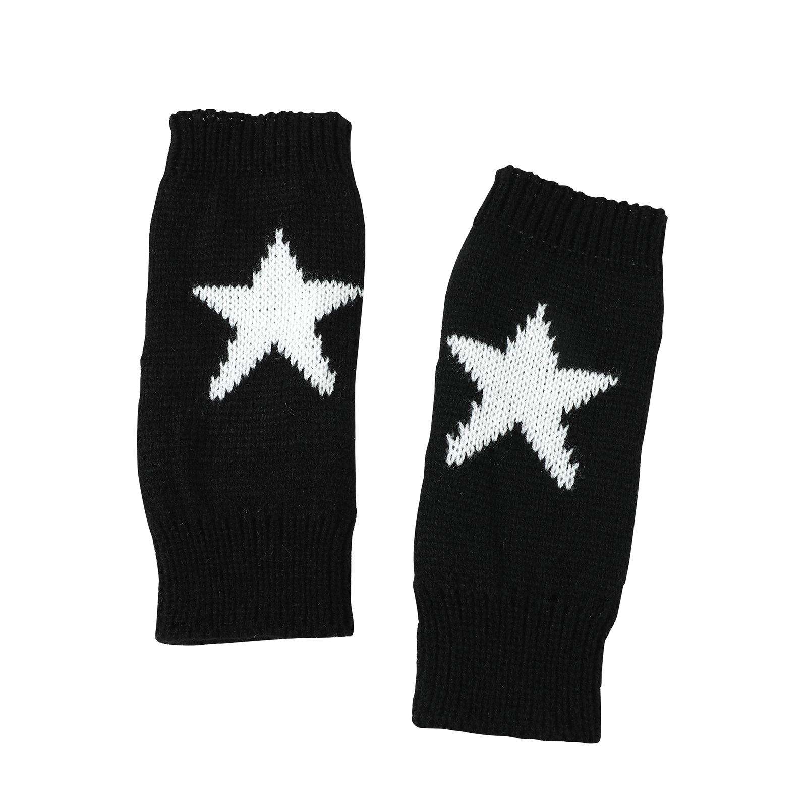 

Вязаные перчатки без пальцев со звездой и отверстием для большого пальца для женщин, согревающие запястья для печати зимой, мягкие и стильные варежки One Size чёрный