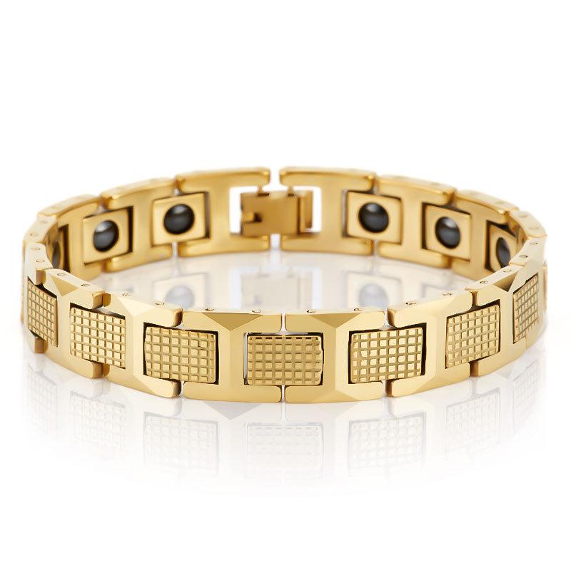 12mm Punk Gold Color Germanium Stone Magnet Health Bracelet Men Women Hiphop Black Stainless Steel Bike Magnetic Bangle Jewelry