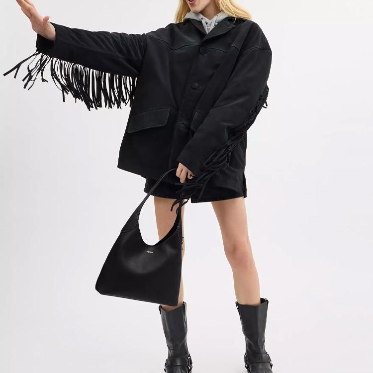 Coach Brooklyn 28 Logo Snap Closure Pebbled Leather Hobo Bag Women handbags Brass Black CU068-B4BK