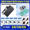 Carregador de Bateria de Lítio 36V 48V 52V 60V 72V 2A 3A 5A Plugues UE EUA AU UK Carregador Inteligente para Bateria Li-ion de E-Scooter 10S 13S 20S