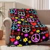Chunky Floral Peace Sign Blanket Throw for Sofa Couch Decor Boho Bohemian Style Cozy Microfiber Fleece Gift