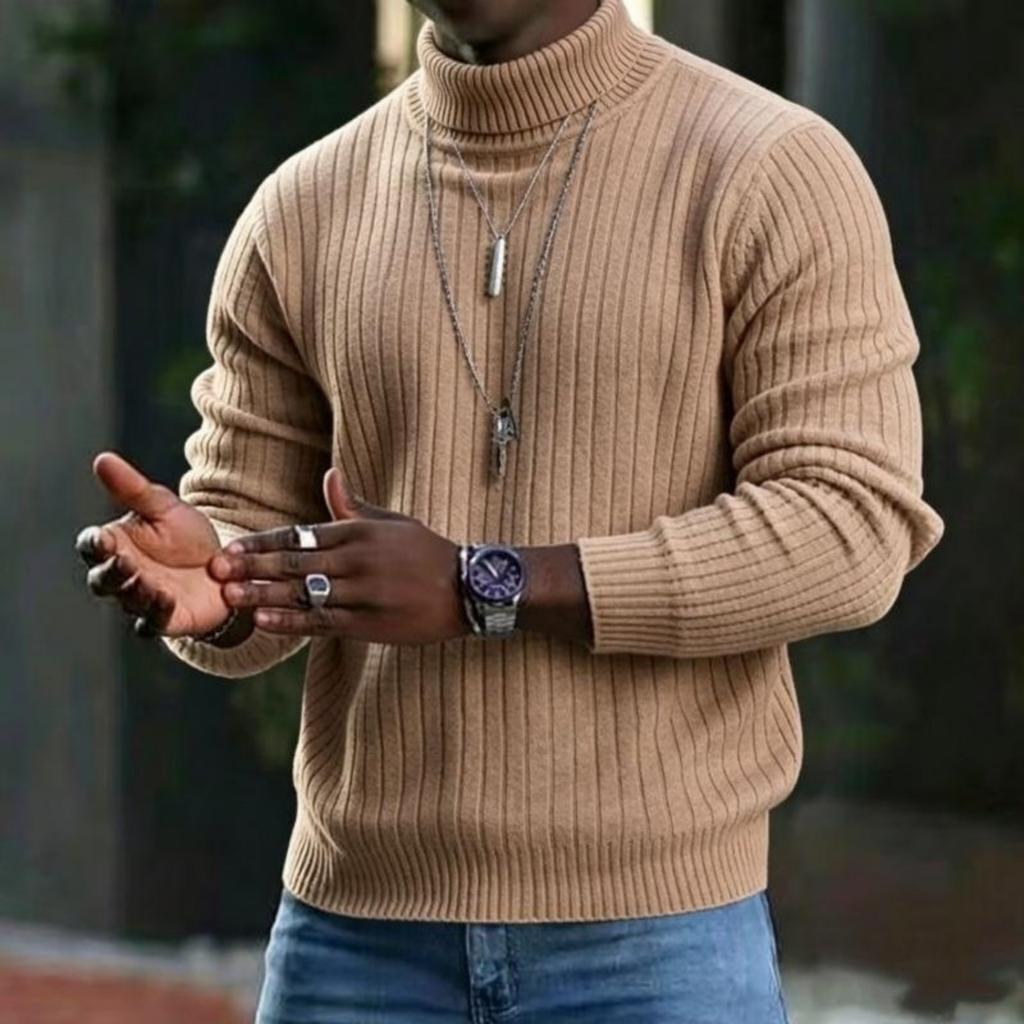 Men's Color Turtleneck Sweater Casual Knit Base Layer Pullover for Everyday Wear