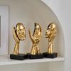 3PCS Gilded Face Sculpture Ornaments Resin Crafts Character Statuettes Living Room Office Bookcase Golden Body Ornaments Gifts