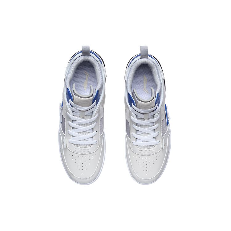 Li Ning CF Non-Slip Wear-Resistant Mid-Top Skate Shoes Men Skate Shoes White Gray Blue AGCR075-2